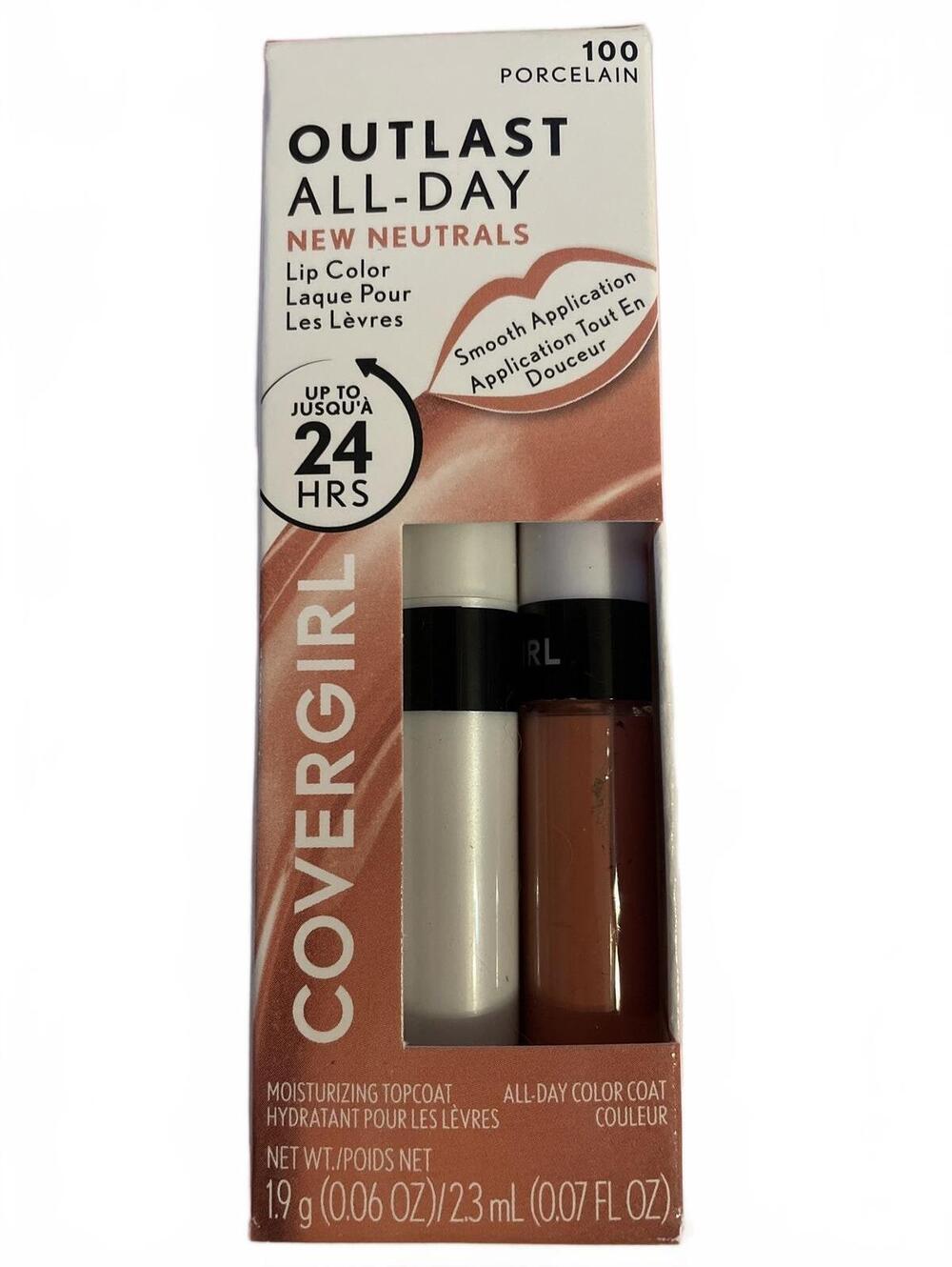 Covergirl Outlast All-Day Lip Color + Top Coat 24 Hr #100 Porcelain New in Box